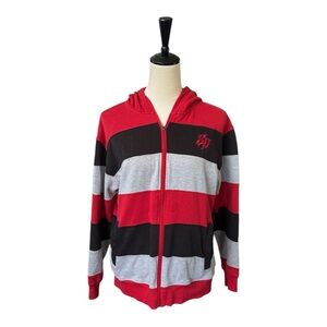 Red and Black Stripe Southpole Zip-Up Hoodie